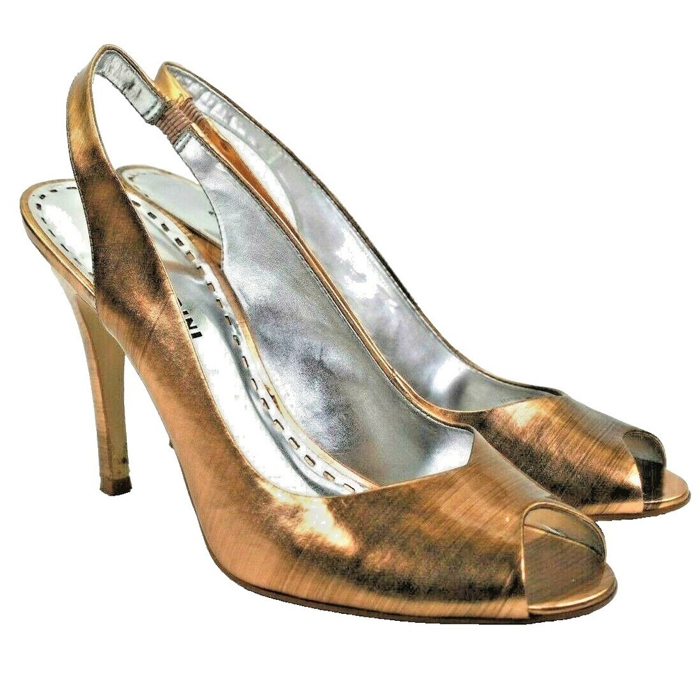 Gianni Bini Women's Sz 8.5‎ Luella Copper Metallic Leather Slingback Pumps Heels